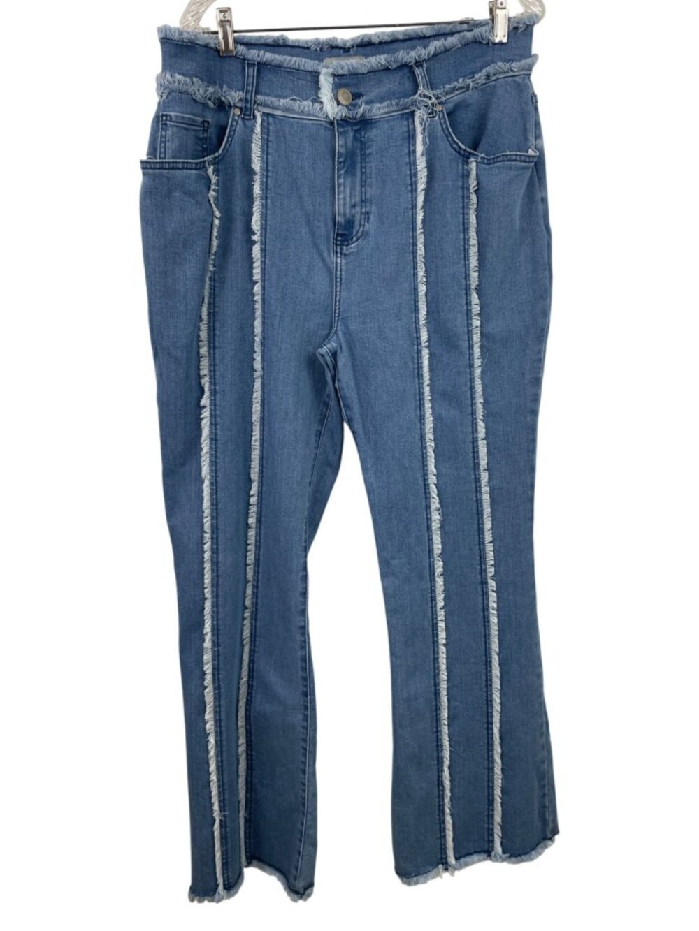 K. Jordan Womens Blue Denim Fringe Hem Jeans Wide Leg Size 18R